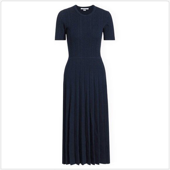 Jason Wu Collection Navy Mixed Stitch Midi Sweater Dress Cableknit Pleated L - Picture 5 of 9